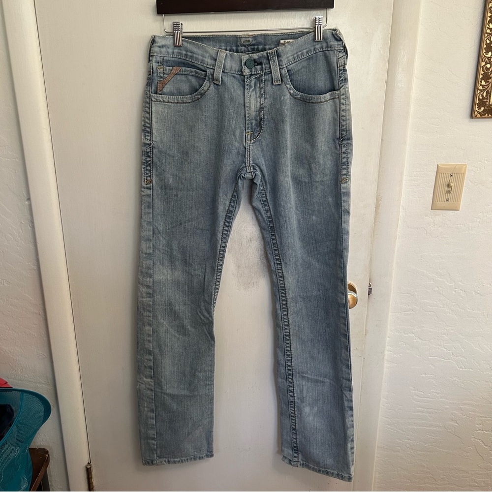 Ariat M7 Rocker Straight Leg Jeans Mens 32X34 Blue Faded Western Slim Fit Grunge - Picture 2 of 16